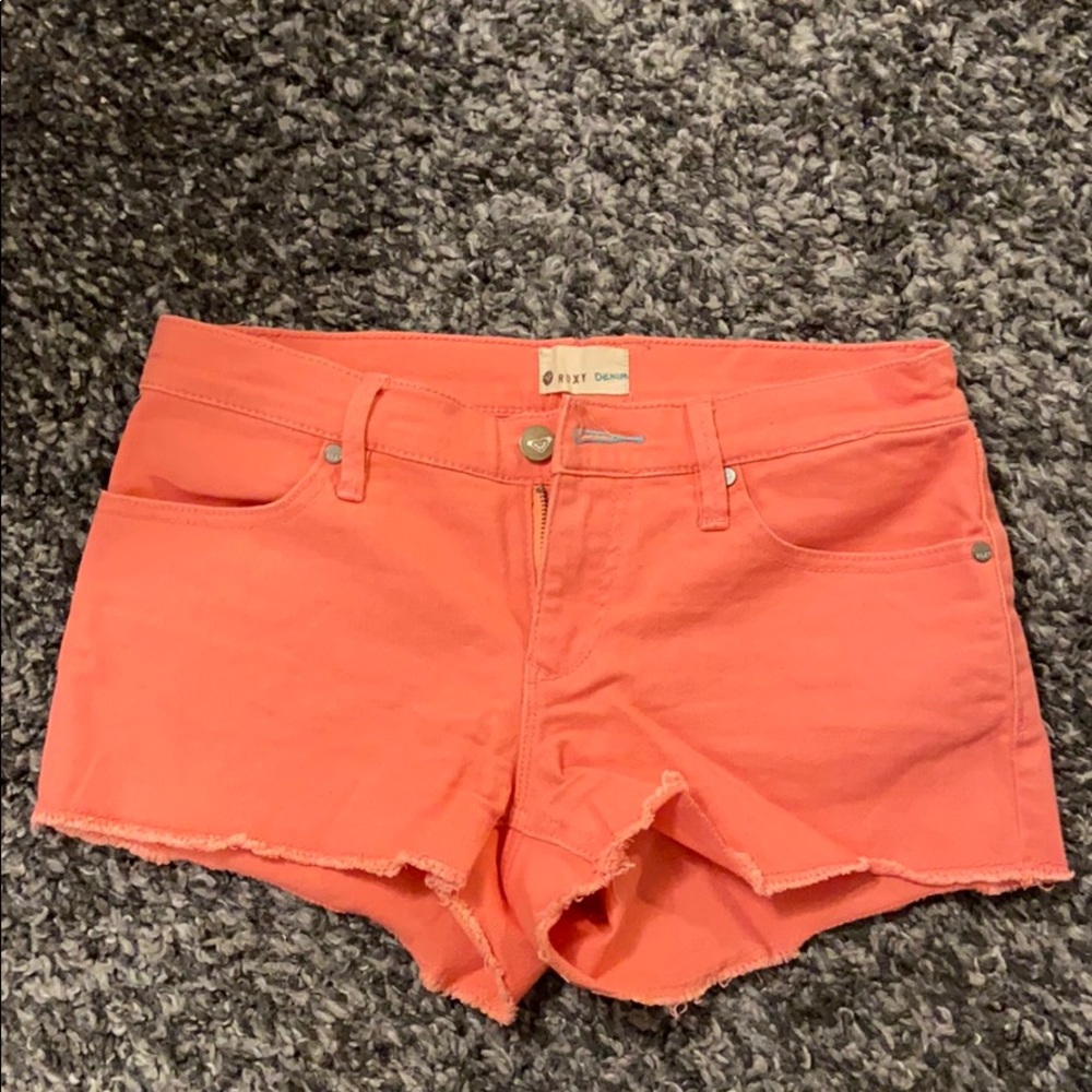 Coral cutoff shorts